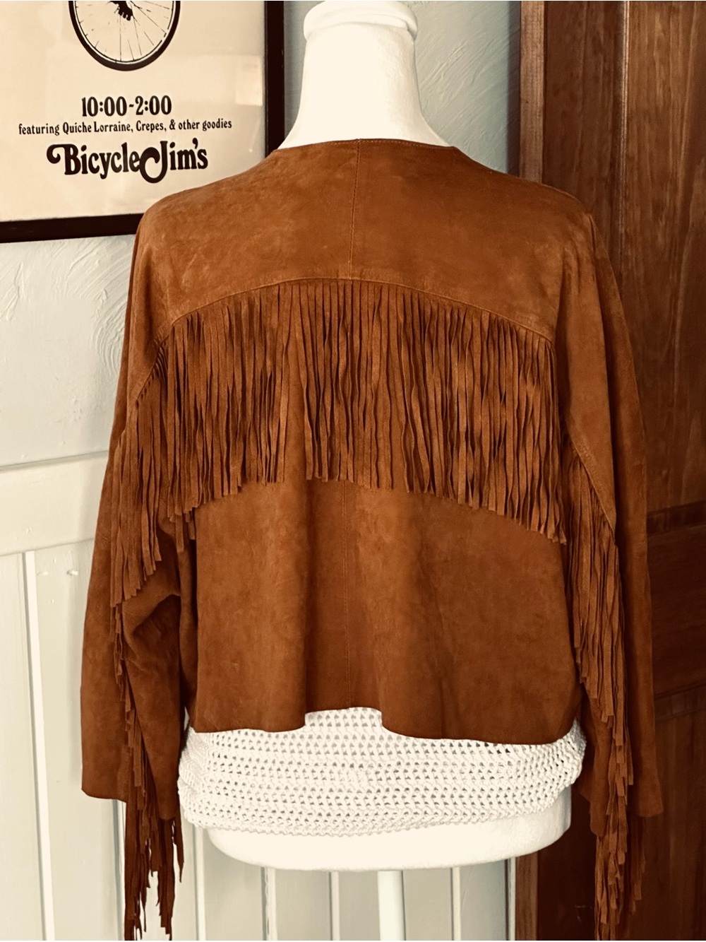 American Eagle Outfitters Genuine Suede Fringe Jacket Boho Western Brown Cropped - Picture 4 of 9